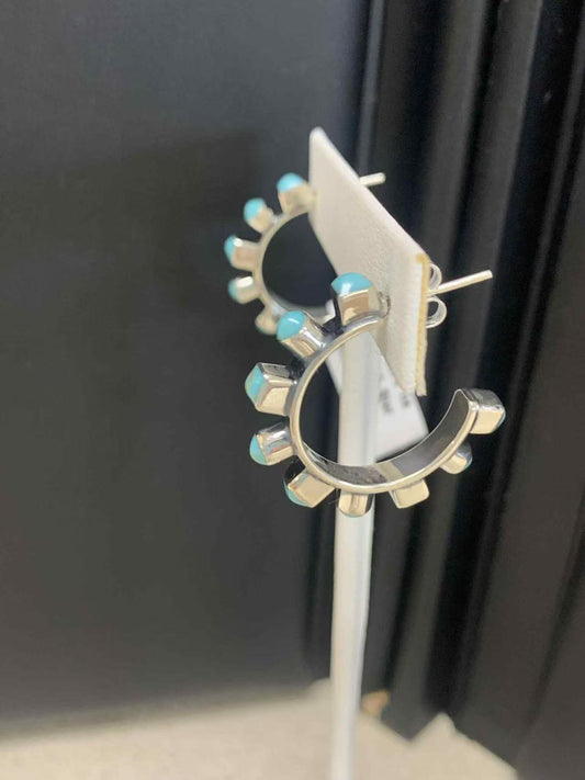 natural turquoise earring hoops in sterling silver
