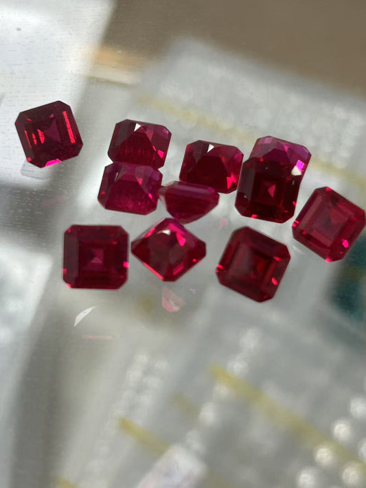 Custom cut 8 mm Assher cut lab Ruby