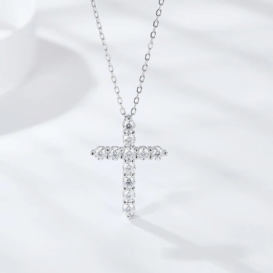 Sterling silver moissanite cross with chain
