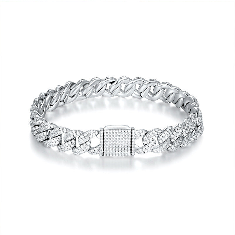 10mm sterling silver pave set moissanite bracelet