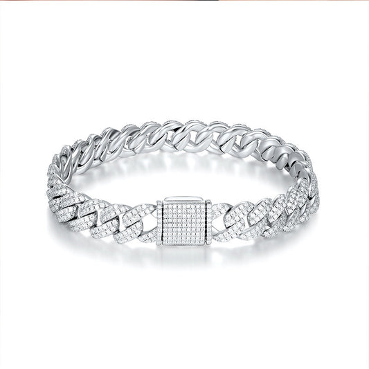 10mm sterling silver pave set moissanite bracelet