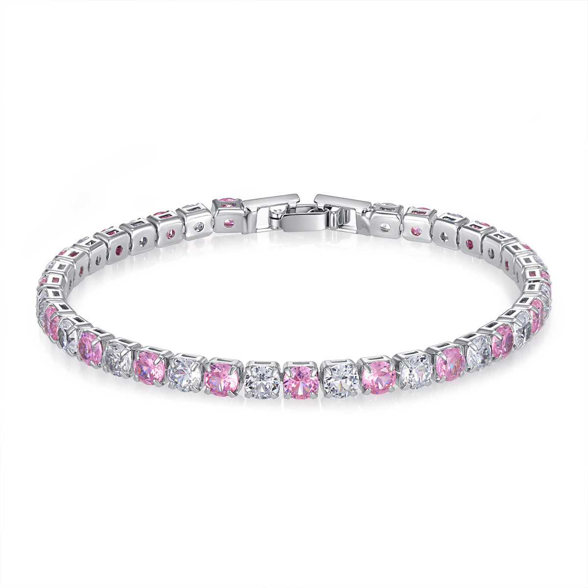 Pink and clear rhinestone tennis bracelet