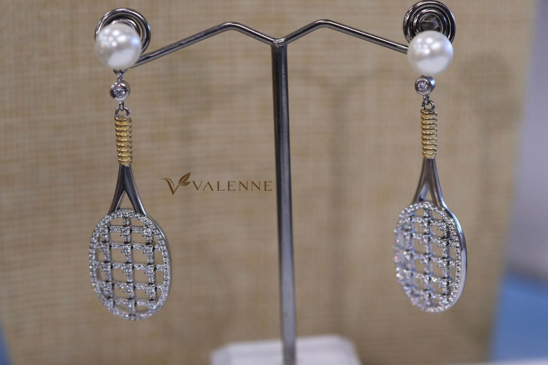 Racquet pearl drop earrings