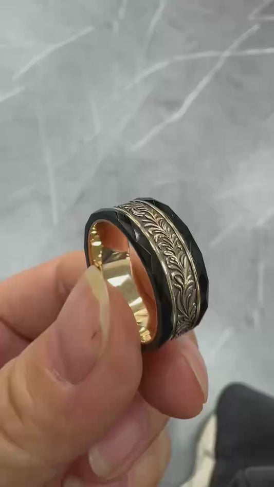 Custom make black onyx 14k yellow gold band