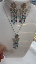 Load and play video in Gallery viewer, Rose butterfly pendant and chandeliers earring
