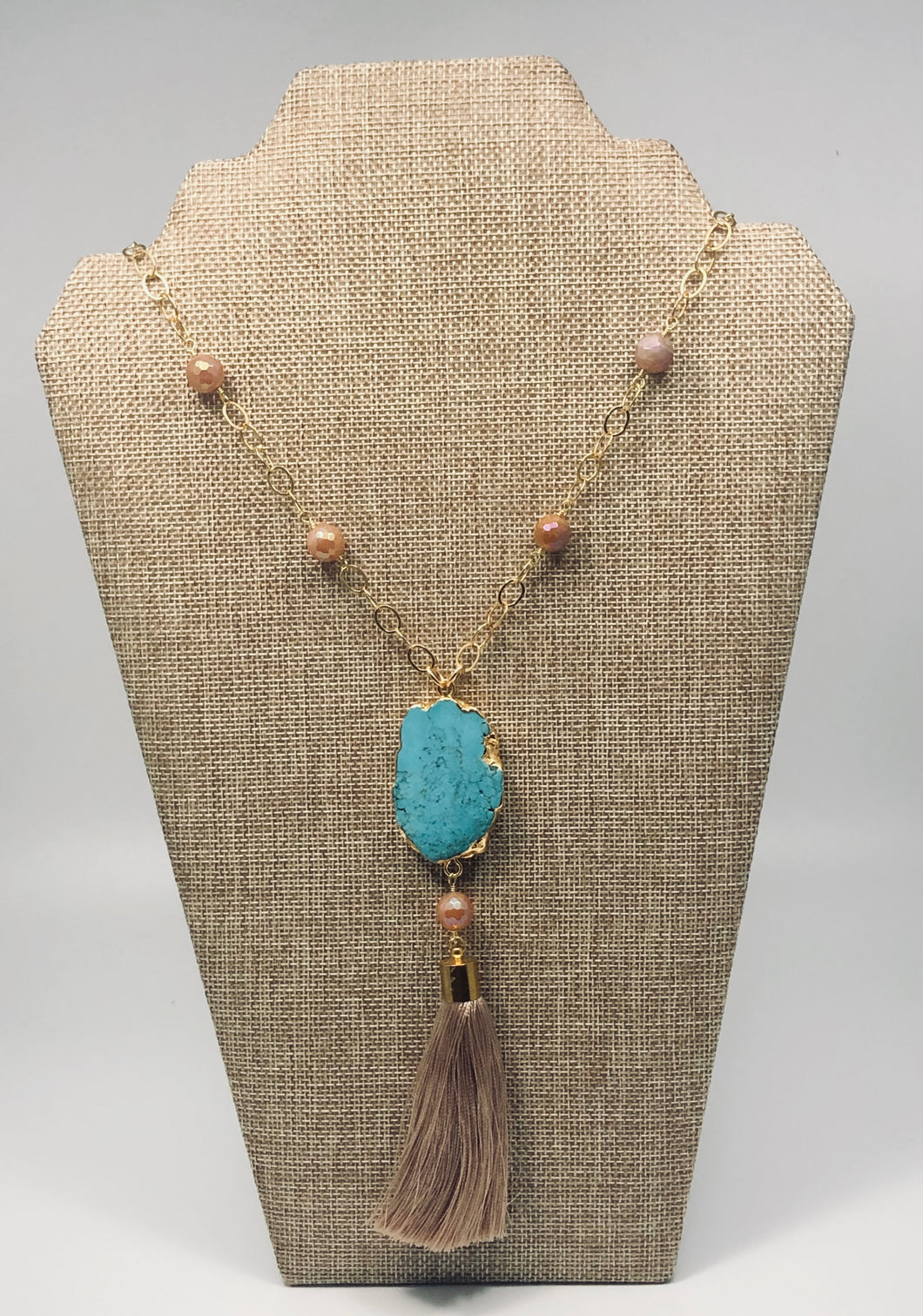 Moonstone, turquoise, gold necklace