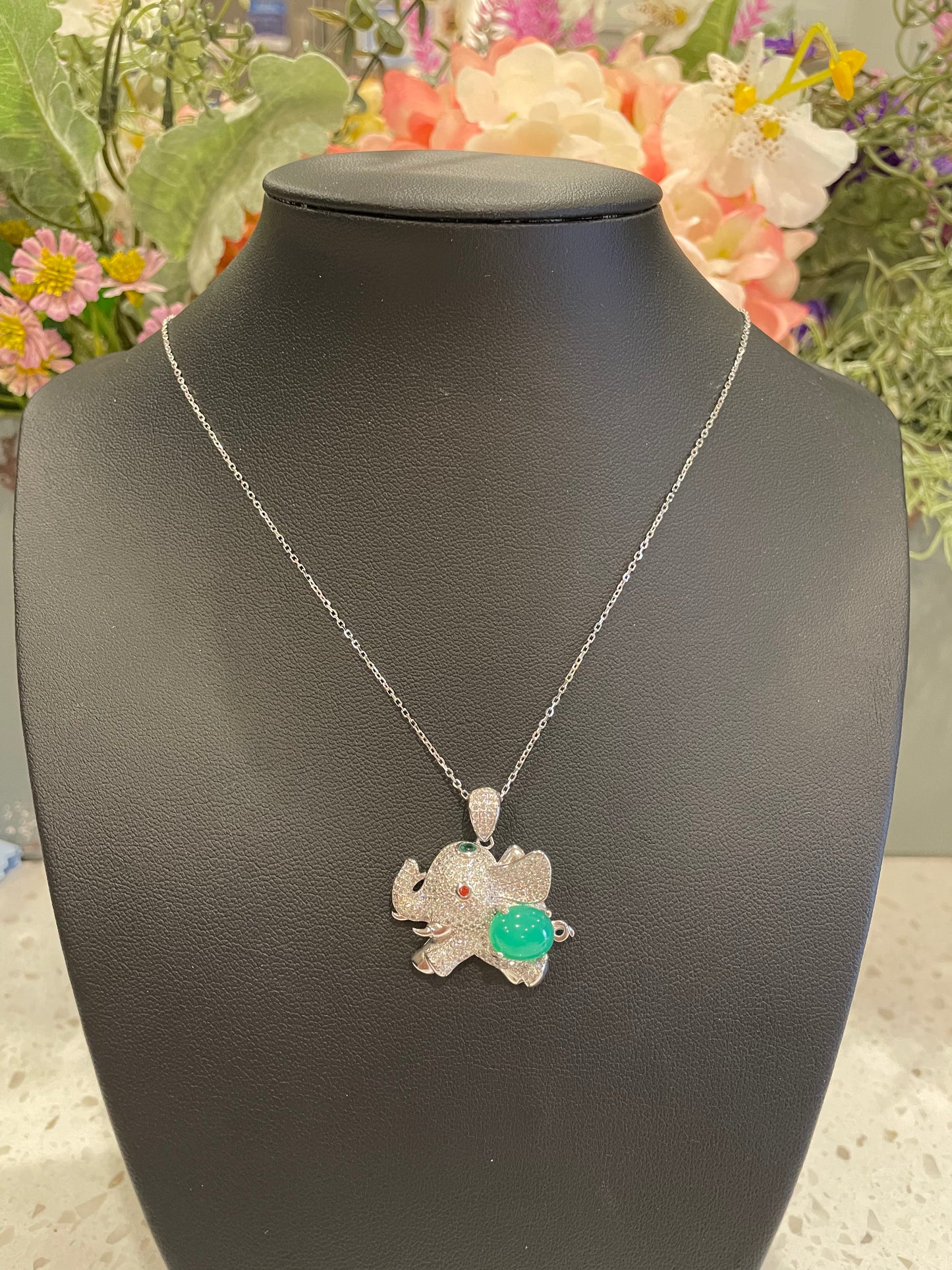 Chalcedony Elephant Pendant Necklace