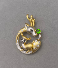 Load image into Gallery viewer, Garnet Deer &amp; Bambi duo Pendant necklace, Cute Animal Gemstone Necklace

