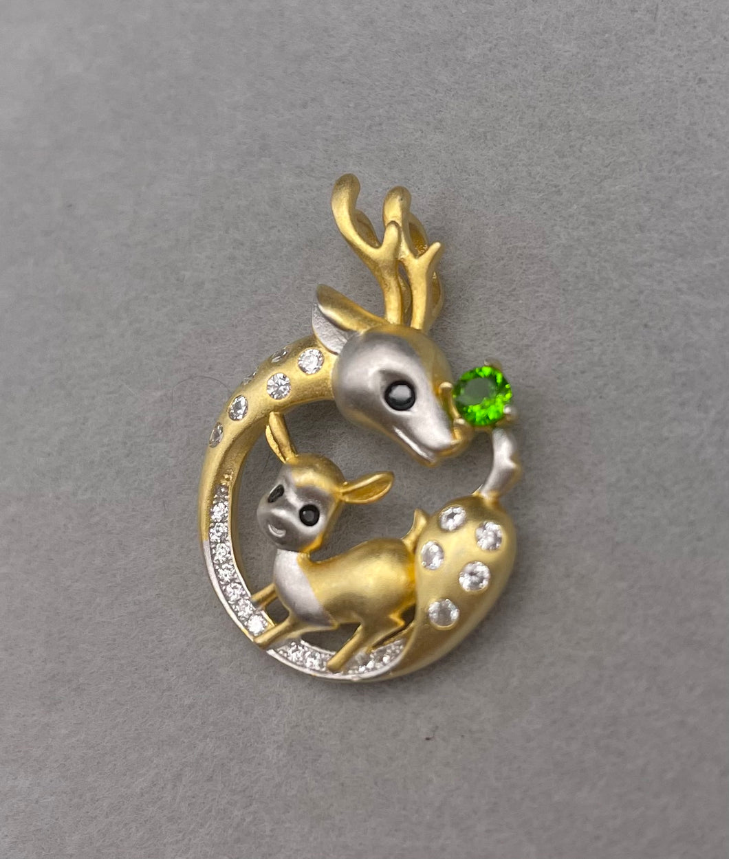 Garnet Deer & Bambi duo Pendant necklace, Cute Animal Gemstone Necklace