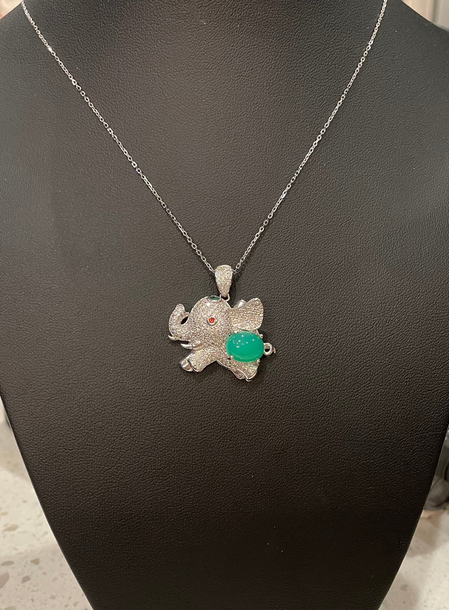 Chalcedony Elephant Pendant Necklace