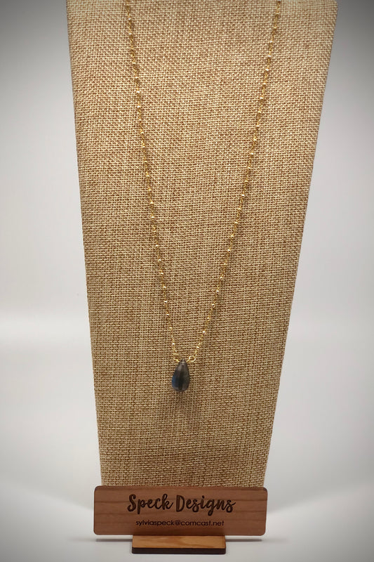 Tear Shape Labradorite Gold Chain Necklace