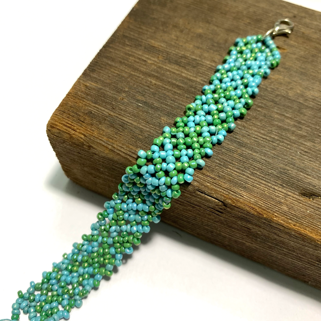 Blue/Green Hand Beaded Bracelet
