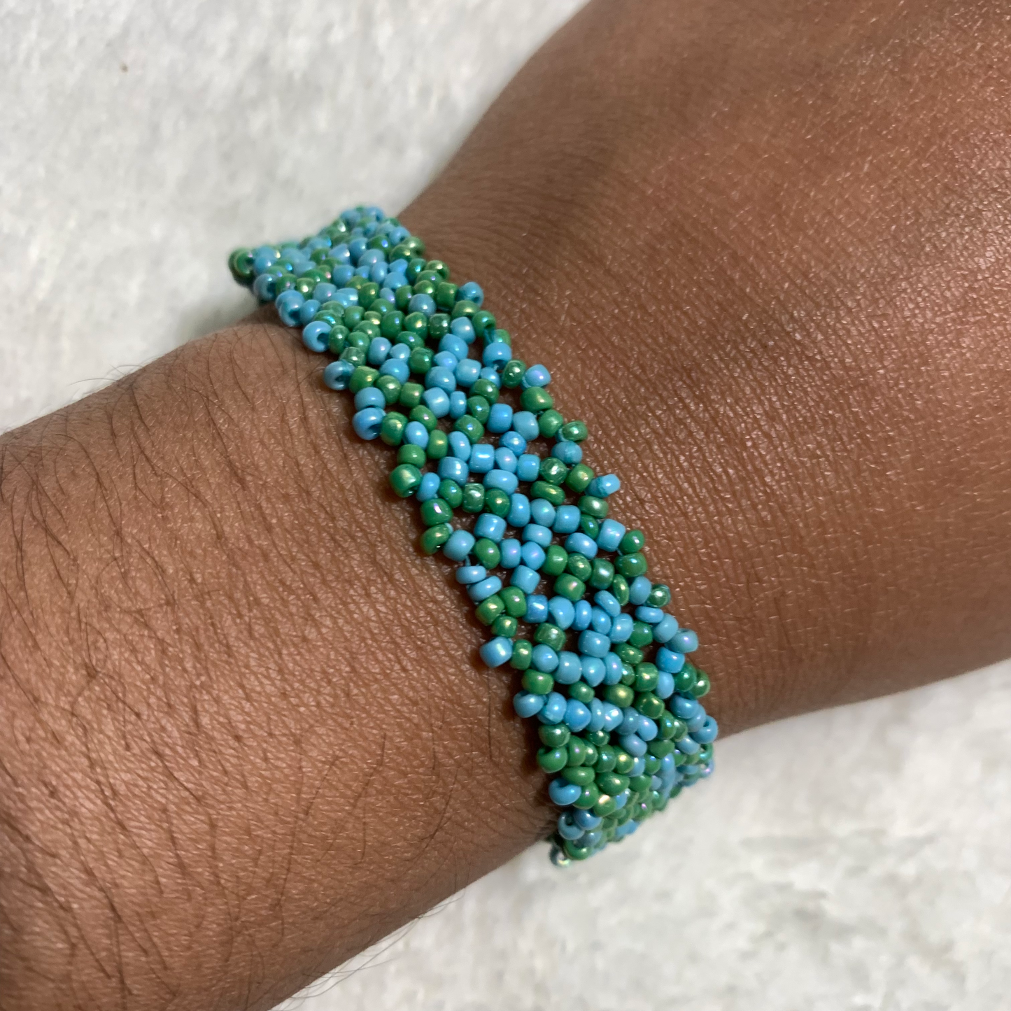 Blue/Green Hand Beaded Bracelet