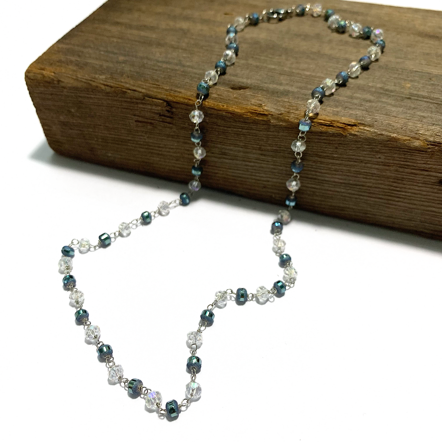 Hand Wire Wrapped Crystal Necklace - Blue and White
