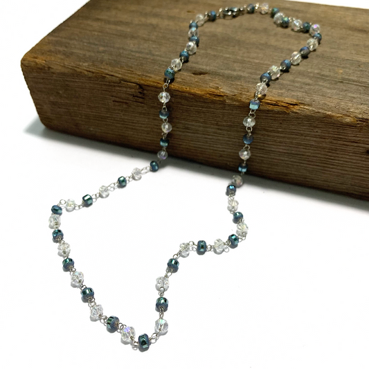 Hand Wire Wrapped Crystal Necklace - Blue and White