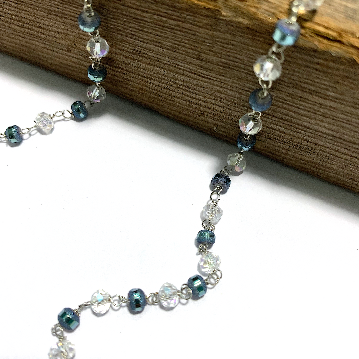 Hand Wire Wrapped Crystal Necklace - Blue and White