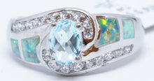 Load image into Gallery viewer, IL Opal, Oval blue Helenite, Cubic Zirconium Ring
