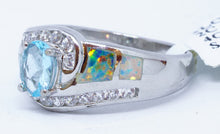 Load image into Gallery viewer, IL Opal, Oval blue Helenite, Cubic Zirconium Ring
