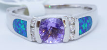 Load image into Gallery viewer, 1 Amethyst, 2 IL Opal, 6 Cubic Zirconium Ring
