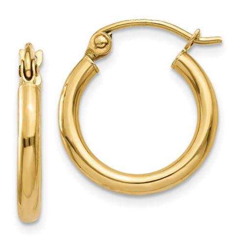 10K Polished 2mm Tube Hoop Earrings