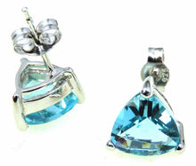 Load image into Gallery viewer, Swiss Blue Helenite Trillion 925 Sterling Silver Stud Earrings

