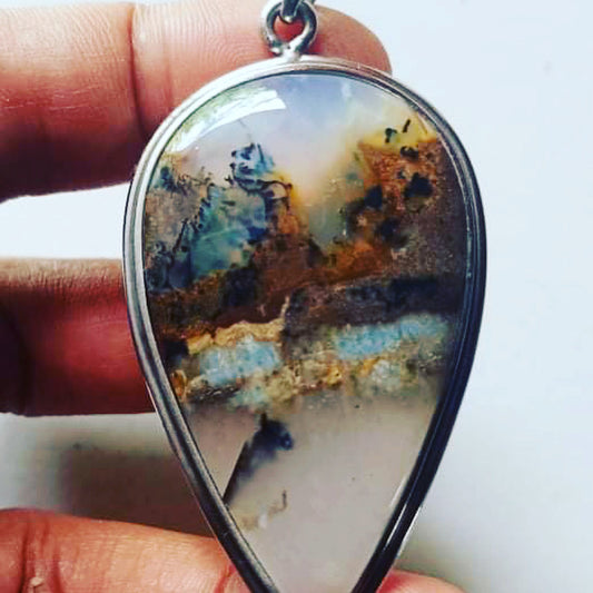 Natural Dendrite Chalcedony Agate pendant