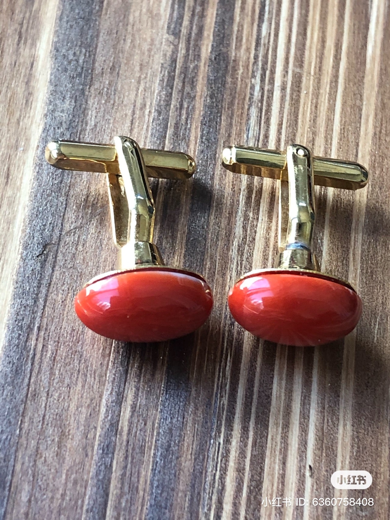 Natural color Red coral cuff link