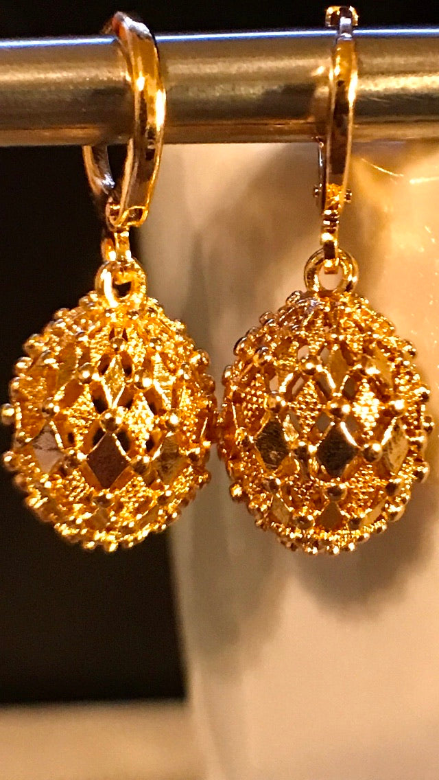Disco Ball Party Gold Plated Earrings