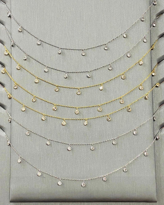 14 karat white or yellow gold diamond drops necklace