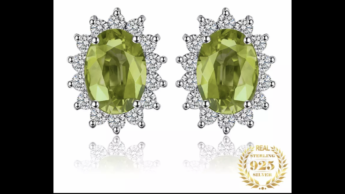 Natural Peridot Halo Stud Earrings