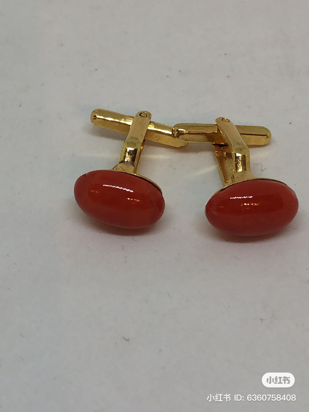 Natural color Red coral cuff link