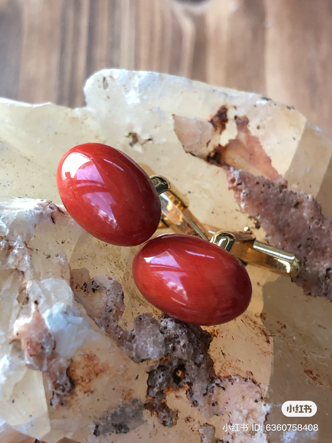 Natural color Red coral cuff link