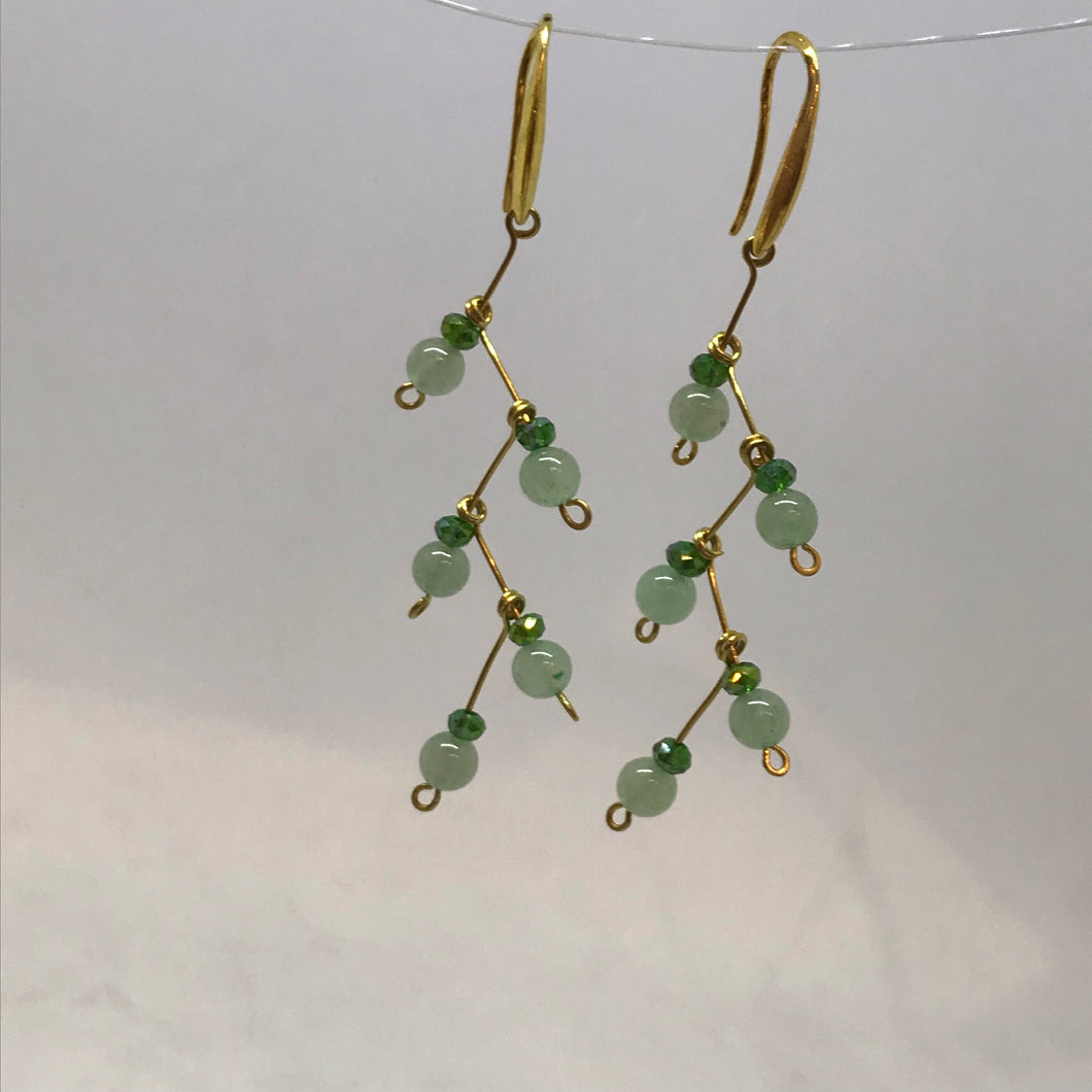 Green Drop Wire Wrap Earrings